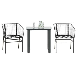 vidaXL Ensemble à manger de jardin 3 pcs noir résine tressée verre