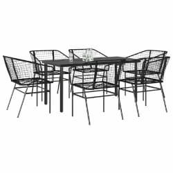vidaXL Ensemble à manger de jardin 7pcs noir poly rotin verre