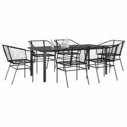 vidaXL Ensemble à manger de jardin 7pcs noir poly rotin verre