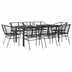 vidaXL Ensemble à manger de jardin 9pcs noir poly rotin verre