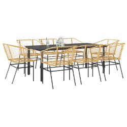 vidaXL Ensemble à manger de jardin 9 pcs marron résine tressée verre