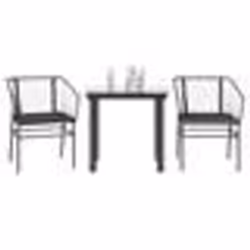 vidaXL Ensemble à manger de jardin et coussins 3 pcs noir rotin verre