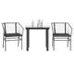vidaXL Ensemble à manger de jardin et coussins 3 pcs noir rotin verre