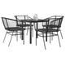 vidaXL Ensemble à manger de jardin et coussins 5 pcs noir rotin verre