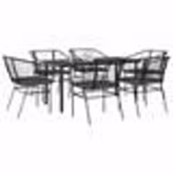 vidaXL Ensemble à manger de jardin coussins 7pcs noir poly rotin verre