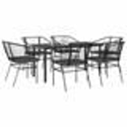 vidaXL Ensemble à manger de jardin coussins 7pcs noir poly rotin verre
