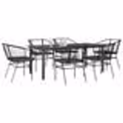 vidaXL Ensemble à manger de jardin coussins 7pcs noir poly rotin verre