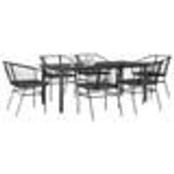 vidaXL Ensemble à manger de jardin coussins 7pcs noir poly rotin verre