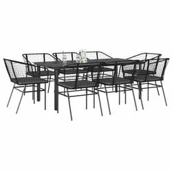 vidaXL Ensemble à manger de jardin coussins 9pcs noir poly rotin verre