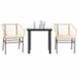 vidaXL Ensemble à manger jardin coussins 3pcs marron poly rotin verre