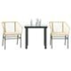 vidaXL Ensemble à manger jardin coussins 3pcs marron poly rotin verre