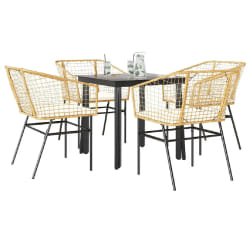 vidaXL Ensemble à manger jardin coussins 5pcs marron poly rotin verre