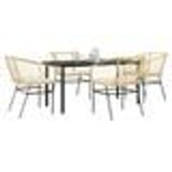 vidaXL Ensemble à manger jardin coussins 5pcs marron poly rotin verre