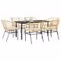 vidaXL Ensemble à manger jardin coussins 7pcs marron poly rotin verre
