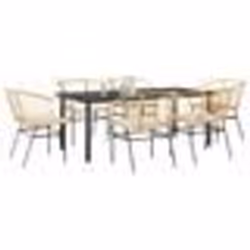 vidaXL Ensemble à manger jardin coussins 7pcs marron poly rotin verre