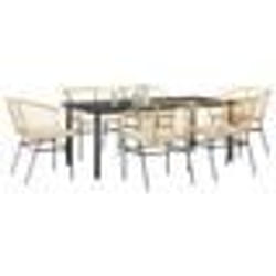 vidaXL Ensemble à manger jardin coussins 7pcs marron poly rotin verre