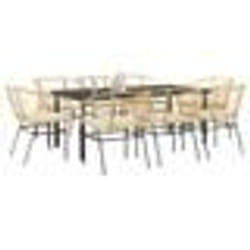 vidaXL Ensemble à manger jardin coussins 9pcs marron poly rotin verre