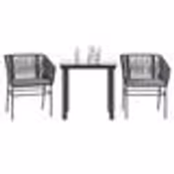 vidaXL Ensemble à manger de jardin et coussins 3 pcs noir rotin verre