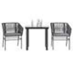 vidaXL Ensemble à manger de jardin et coussins 3 pcs noir rotin verre