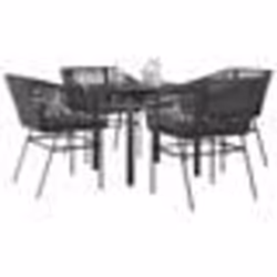 vidaXL Ensemble à manger de jardin et coussins 5 pcs noir rotin verre