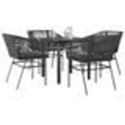 vidaXL Ensemble à manger de jardin et coussins 5 pcs noir rotin verre