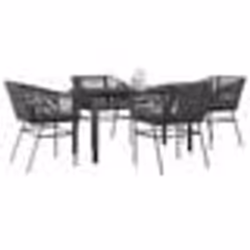 vidaXL Ensemble à manger de jardin et coussins 5 pcs noir rotin verre
