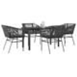 vidaXL Ensemble à manger de jardin et coussins 5 pcs noir rotin verre
