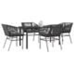 vidaXL Ensemble à manger de jardin et coussins 5 pcs noir rotin verre