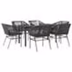 vidaXL Ensemble à manger de jardin coussins 7pcs noir poly rotin verre