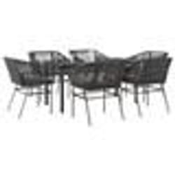 vidaXL Ensemble à manger de jardin coussins 7pcs noir poly rotin verre
