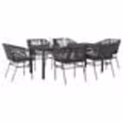 vidaXL Ensemble à manger de jardin coussins 7pcs noir poly rotin verre