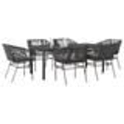 vidaXL Ensemble à manger de jardin coussins 7pcs noir poly rotin verre