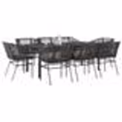 vidaXL Ensemble à manger de jardin coussins 9pcs noir poly rotin verre