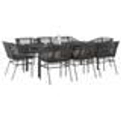 vidaXL Ensemble à manger de jardin coussins 9pcs noir poly rotin verre