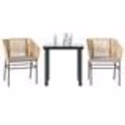 vidaXL Ensemble à manger jardin coussins 3pcs marron poly rotin verre