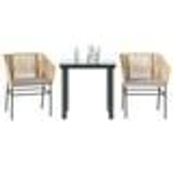 vidaXL Ensemble à manger jardin coussins 3pcs marron poly rotin verre