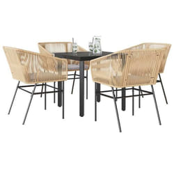 vidaXL Ensemble à manger jardin coussins 5pcs marron poly rotin verre