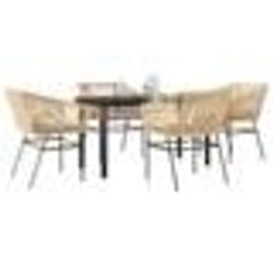 vidaXL Ensemble à manger jardin coussins 5pcs marron poly rotin verre