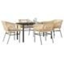 vidaXL Ensemble à manger jardin coussins 5pcs marron poly rotin verre