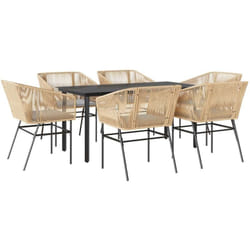 Vidaxl - Ensemble à manger jardin coussins 7pcs marron poly rotin verre
