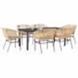 vidaXL Ensemble à manger jardin coussins 7pcs marron poly rotin verre