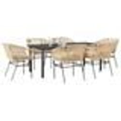 vidaXL Ensemble à manger jardin coussins 7pcs marron poly rotin verre