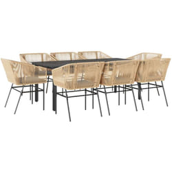 Vidaxl - Ensemble à manger jardin coussins 9pcs marron poly rotin verre