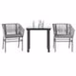 vidaXL Ensemble à manger jardin coussins 3 pcs gris poly rotin verre