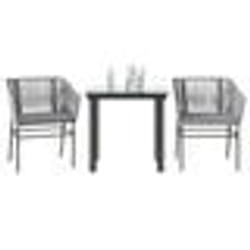 vidaXL Ensemble à manger jardin coussins 3 pcs gris poly rotin verre
