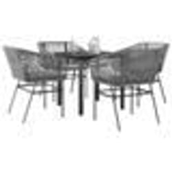 vidaXL Ensemble à manger jardin coussins 5 pcs gris poly rotin verre