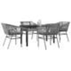 vidaXL Ensemble à manger jardin coussins 5 pcs gris poly rotin verre