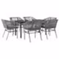 vidaXL Ensemble à manger jardin coussins 7 pcs gris poly rotin verre