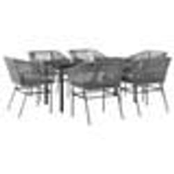 vidaXL Ensemble à manger jardin coussins 7 pcs gris poly rotin verre