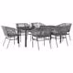 vidaXL Ensemble à manger jardin coussins 7 pcs gris poly rotin verre